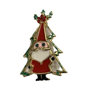 Christmas SANTA w/ Tree Pin Brooch by Beatrix